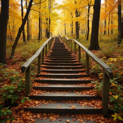 Steps through yellow leaves