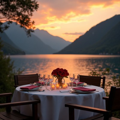 Dinner by the lake at sunset