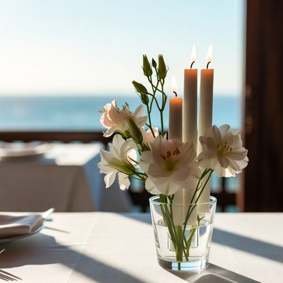 Candles and flowers on a table