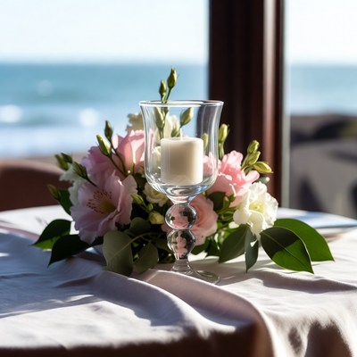 Table setting with flowers and candle