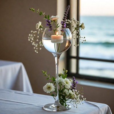 Decorative glass with flowers and candle