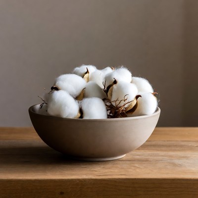 Cotton bowl on wooden table