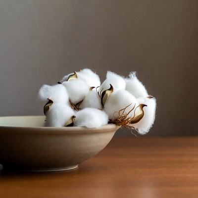 Cotton in a bowl on wooden table