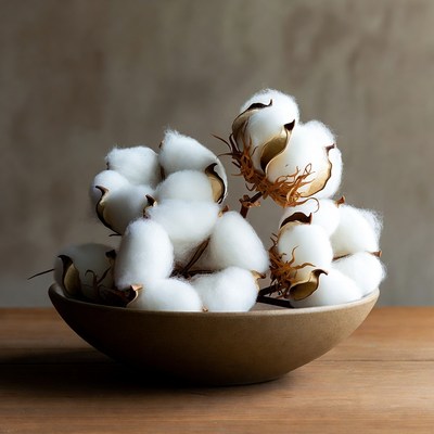 Cotton displayed in a bowl on a table