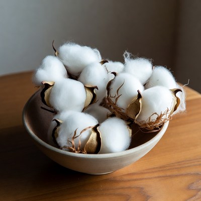 Cotton in a bowl on wooden table