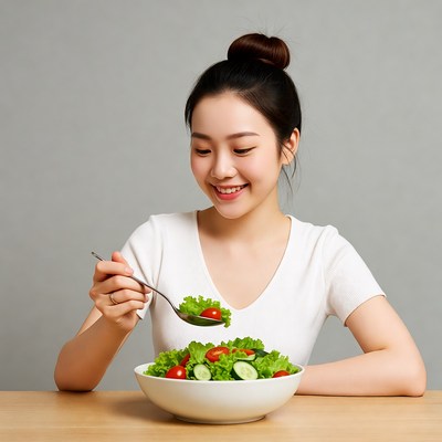 Healthy salad preparation in kitchen