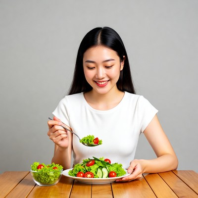 Young woman enjoying salad meal