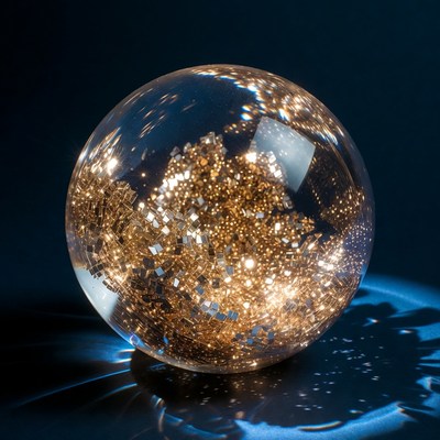 Glowing sphere with golden sparkles