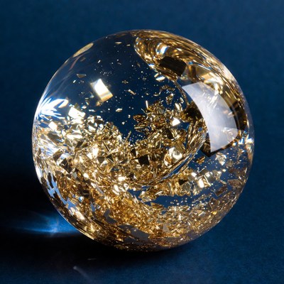 Glass sphere with gold flakes
