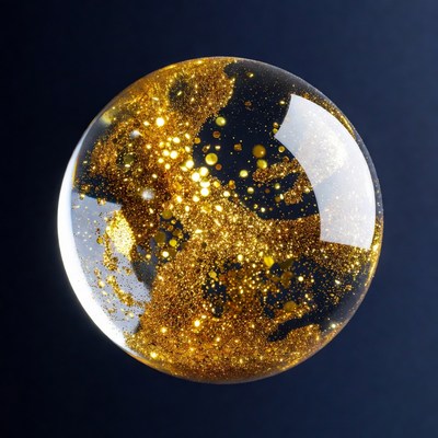 Golden bubble with sparkling particles