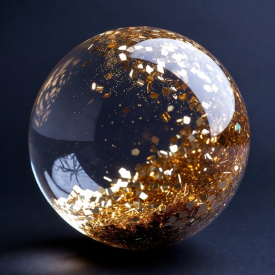 Gold flakes inside clear sphere