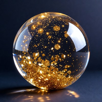 Glass sphere with golden sparkles