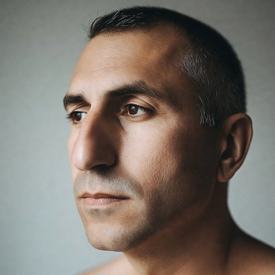 Man in profile looking serious and thoughtful