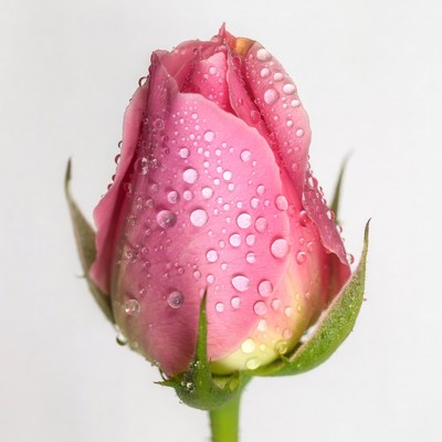 Pink rose with water droplets on petals