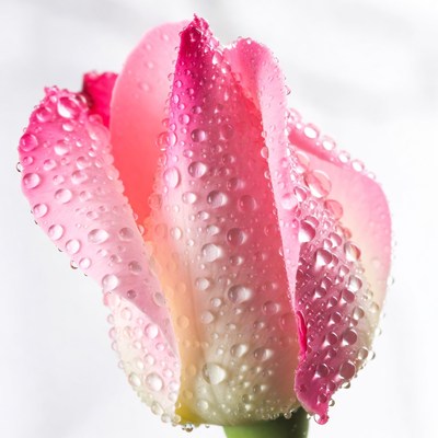Close up of a pink flower with water droplets