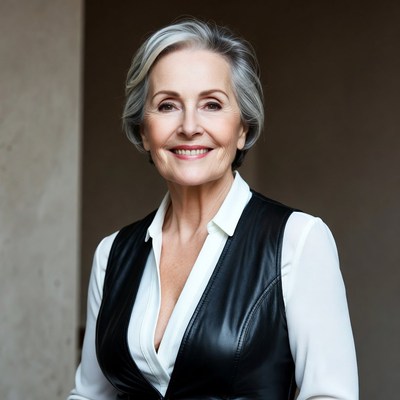 Portrait of a smiling woman in simple attire