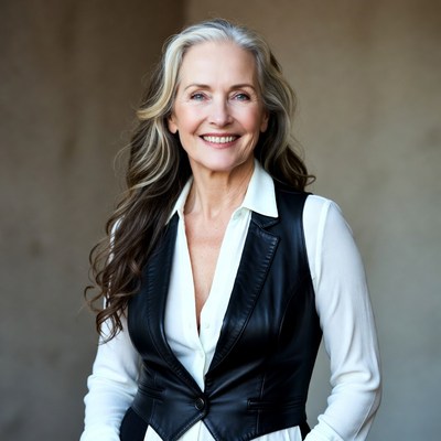 Woman smiling in leather vest