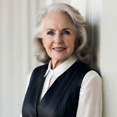 Woman smiling near white wall