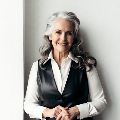 Senior woman smiling in studio setting