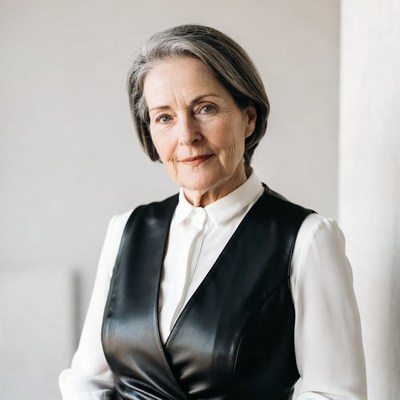 Elderly woman in modern clothing