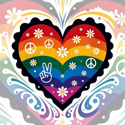 Colorful heart design with peace symbols