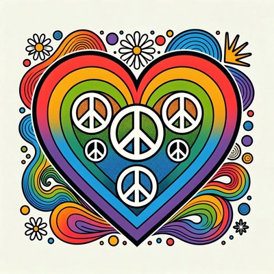 Colorful heart with peace symbols