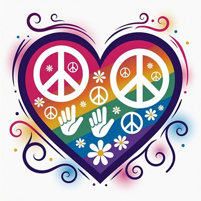Heart design with peace symbols and colors