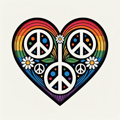 Colorful heart with peace symbols