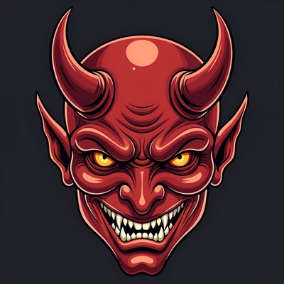 Red demon face with sharp features