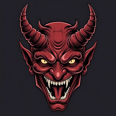 Modern red demon head design with horns