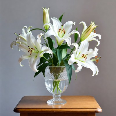 White lilies in glass vase
