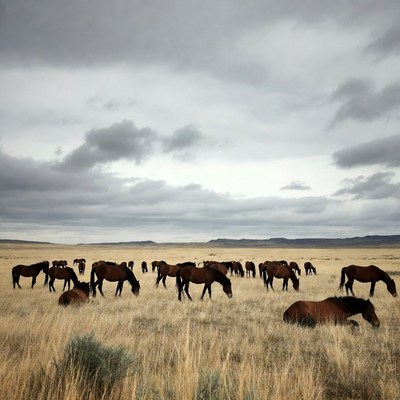 Horses grazing in open field