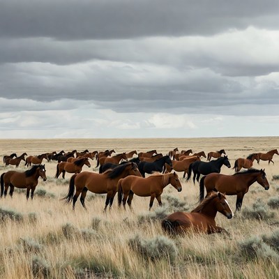 Horses grazing in an open field