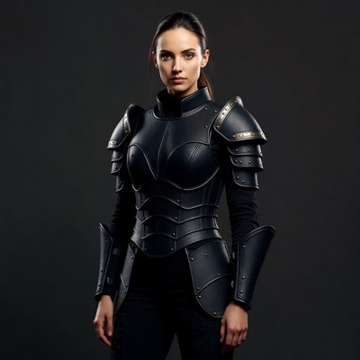 Woman in armor stands confidently
