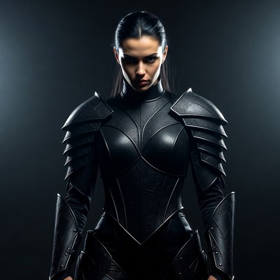 Strong figure in dark armor stands strong