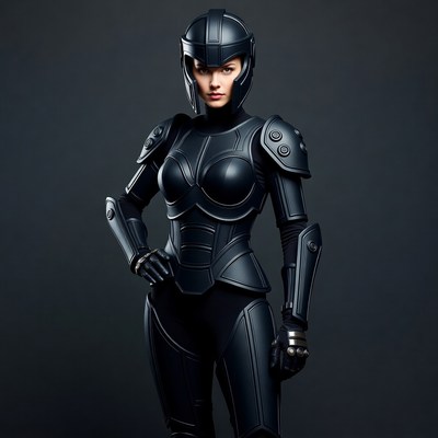Futuristic warrior in black armor
