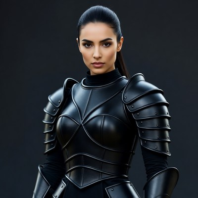 Woman in black armor posing