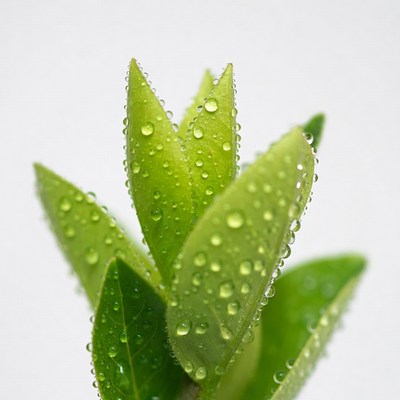 Fresh green leaves with water droplets