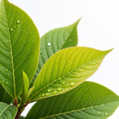Leaves with water drops close up