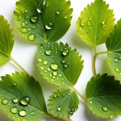 Green leaves with water droplets