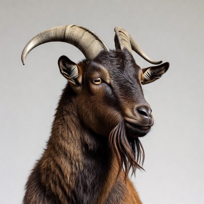Goat standing with prominent horns