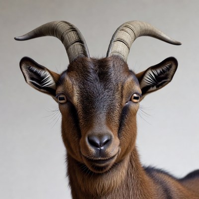 Goat with horns indoors