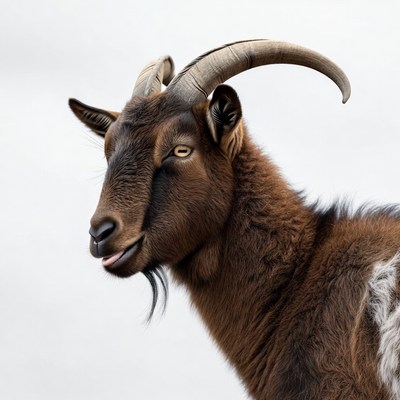 Goat facing camera with neutral background