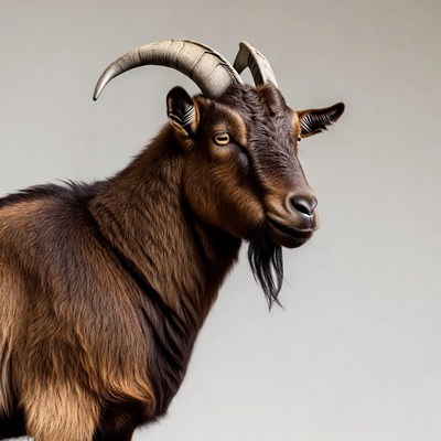 Goat with impressive horns stands still