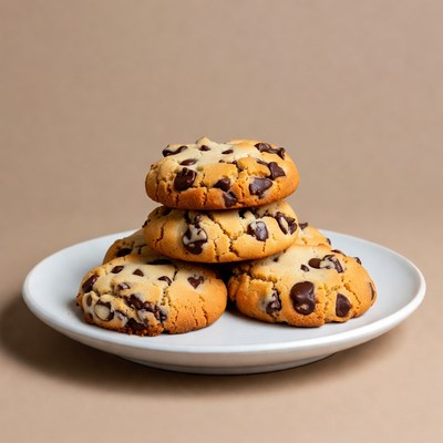 Chocolate chip cookies stacked on a plate