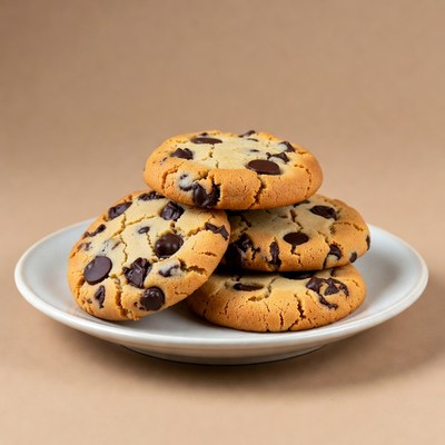 Freshly baked chocolate chip cookies on plate