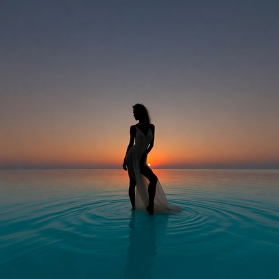 Sunset silhouette by the water