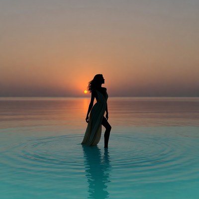 Silhouette by the sunset water