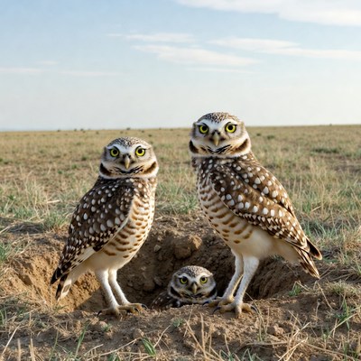Burrowing owls near their nest