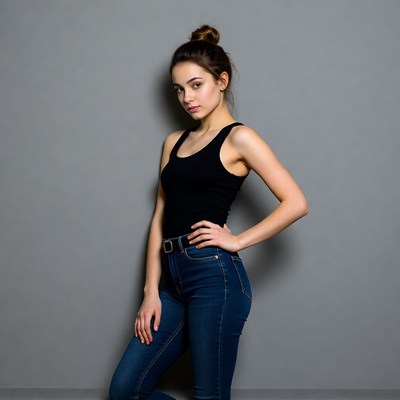 Model poses in studio setting